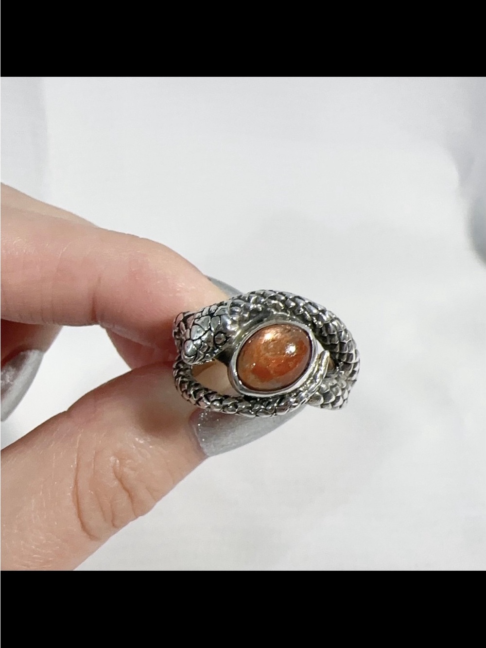 Vintage 925 Sterling silver Bali Legacy Korevora Sunstone snake ring, Size 8
